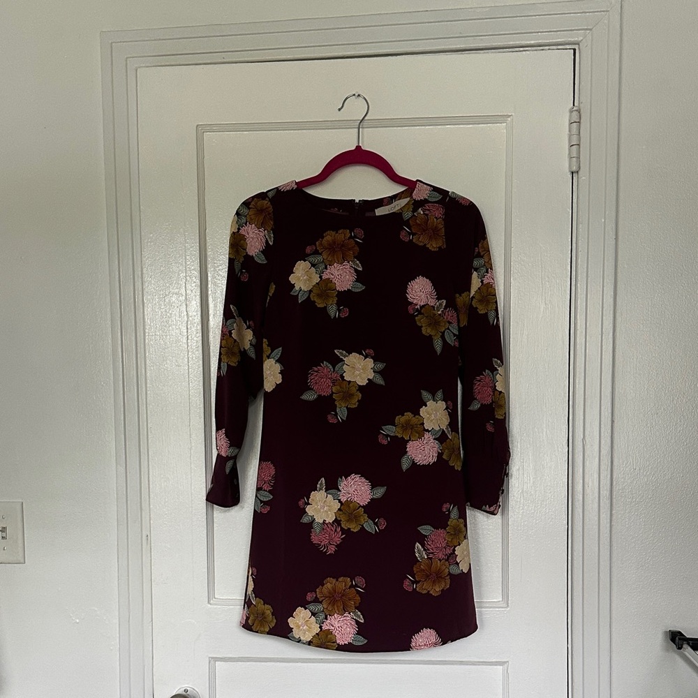 LOFT Dark Purple Floral Long Sleeve Dress
